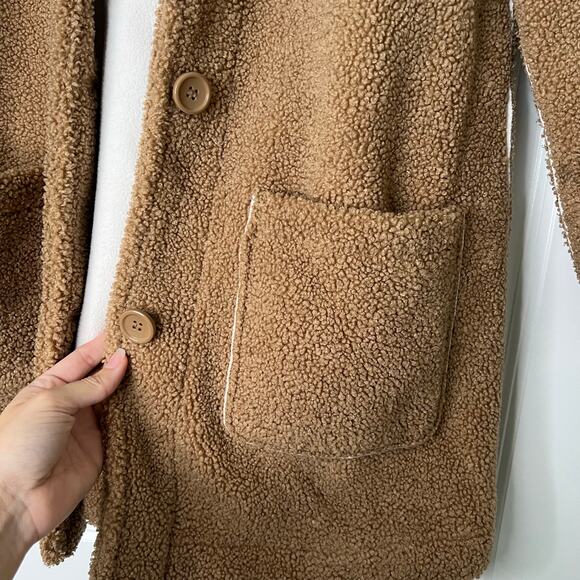 Susan Graver Camel Sherpa Teddy Coat Button Front Jacket Small Shacket - Picture 9 of 12